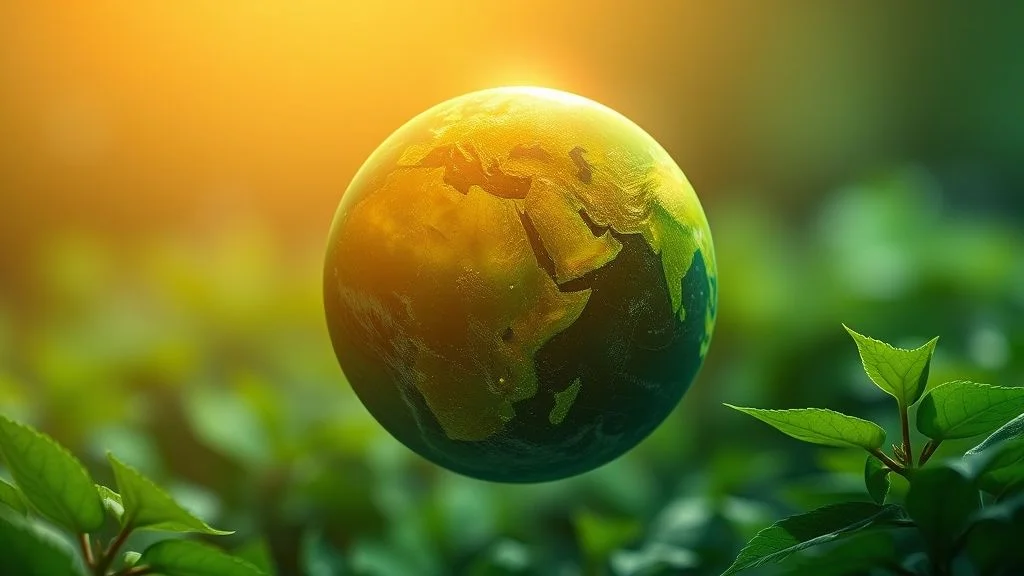 A vast, awe-inspiring panoramic view of a regenerated, futuristic urban-natural landscape with bioluminescent vertical gardens and clean energy infrastructure.